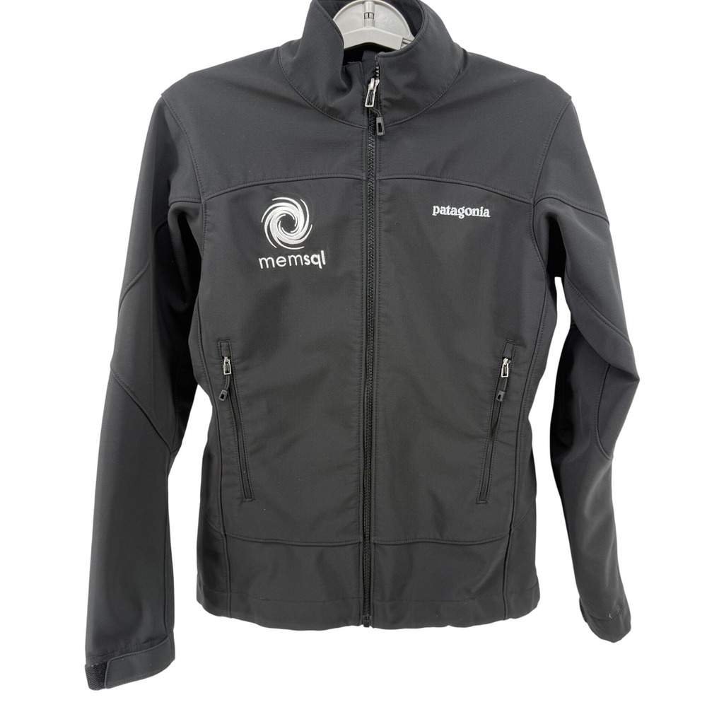 Patagonia Softshell Jacket‎ Black Womens Small MemSQL Embroidered Full Zip